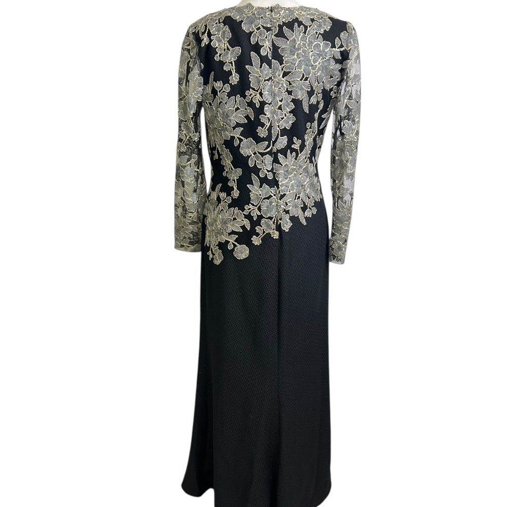 Tadashi Shoji Size 8 Black Lace Embroidered Dress Long Textured - Picture 3 of 16